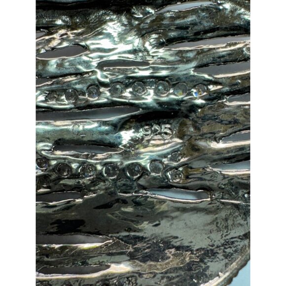 Estate Sterling Silver 925 Heart Pendant Textured Lines & CZ, 36.6mm, 6.7g - Picture 5 of 8